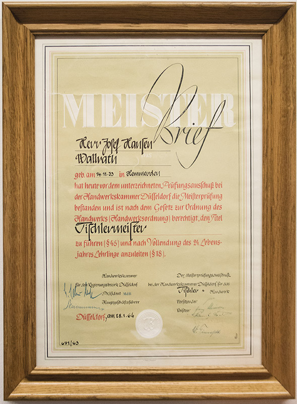 Meisterbrief Josef Hansen